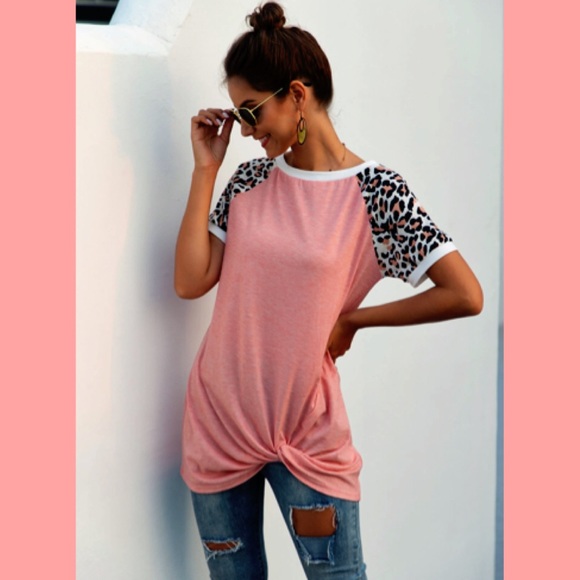 Twisted Pink Heather Leopard Raglan SZ L! NEW! - Picture 2 of 9